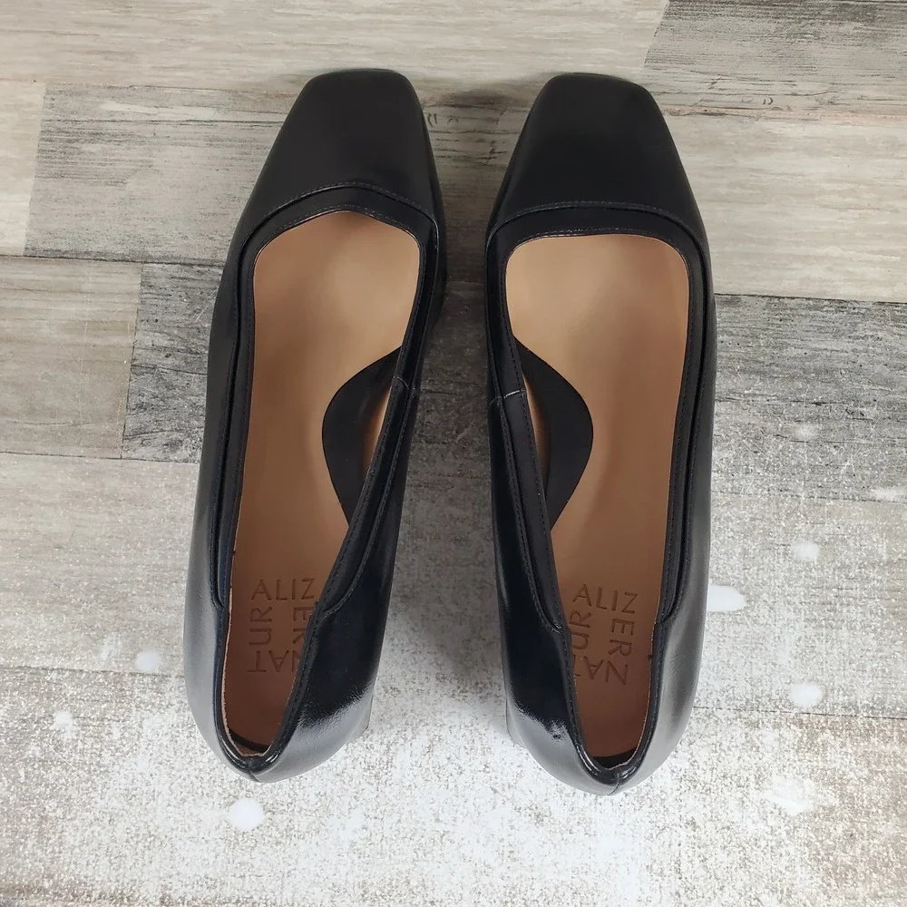 Naturalizer‎ Huntley Womens Pump Sz 10 W Black Faux Leather Slip On Block Heel